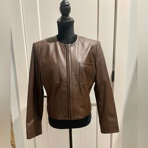 Jones New York brown cropped leather jacket